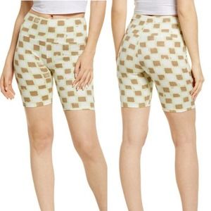 BP Nordstrom NWT Women's High Rise Bike Shorts Square Check Sz XS Light Green